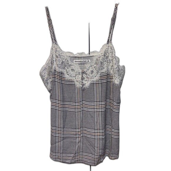 Abercrombie Fitch Women Sleeveless Lace Trim Cami Tank Top S Adjust Straps Plaid - Picture 9 of 9